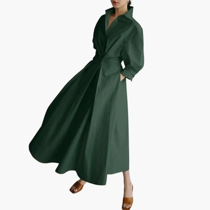 Elegant Long Sleeve Flared Maxi Dress