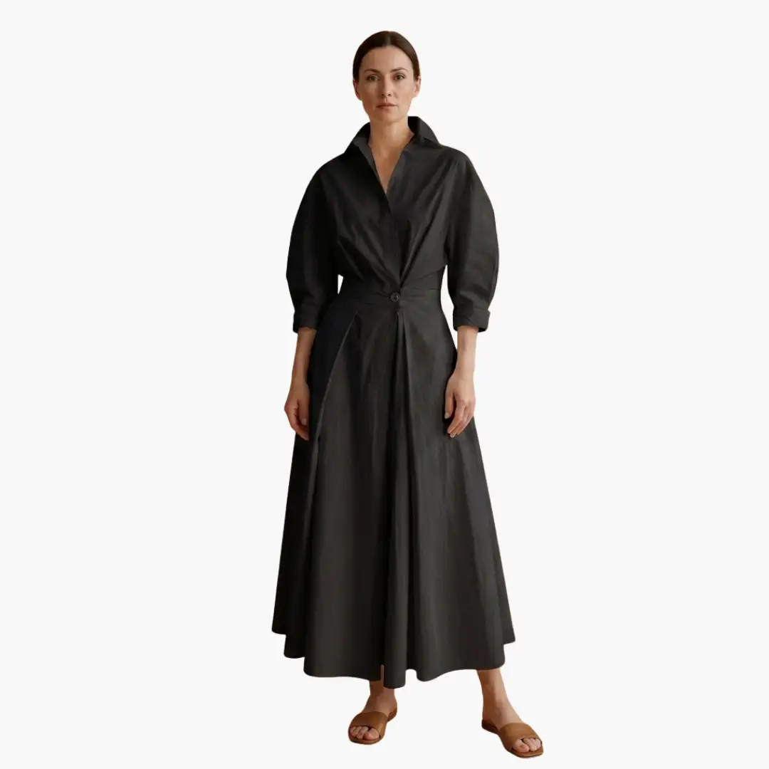 Elegant Long Sleeve Flared Maxi Dress
