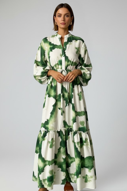 Women's Maxi Dress V-Neck Long Sleeves Printed