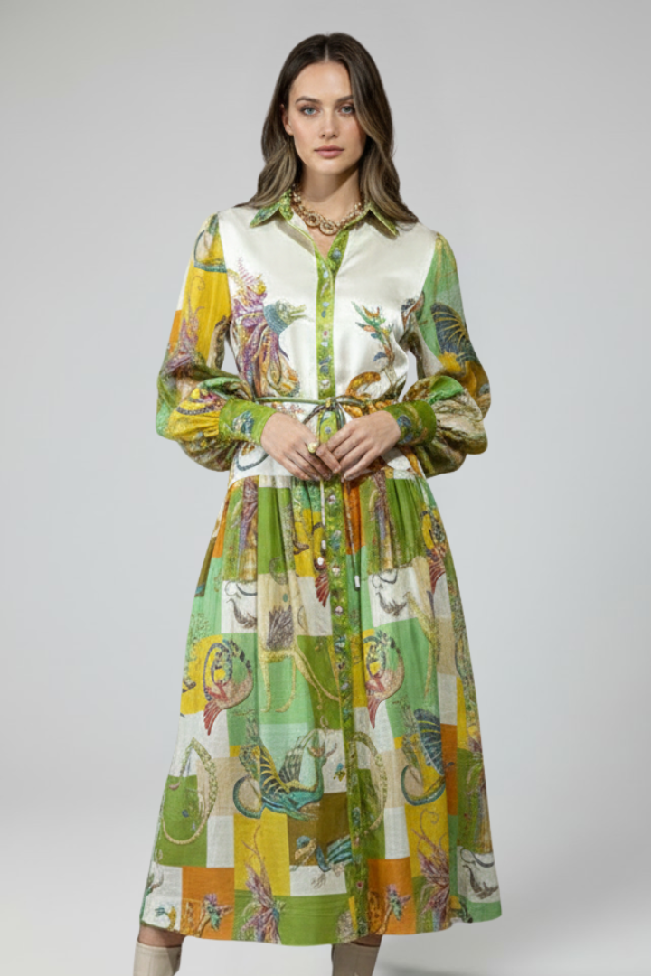 Women's Maxi Dress V-Neck Long Sleeves Printed