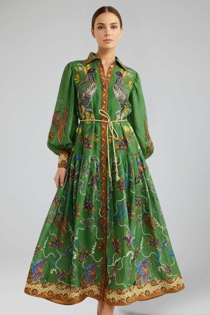Women's Maxi Dress V-Neck Long Sleeves Printed