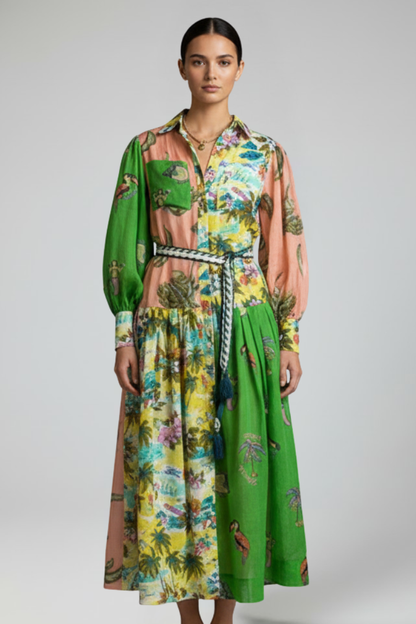 Women's Maxi Dress V-Neck Long Sleeves Printed