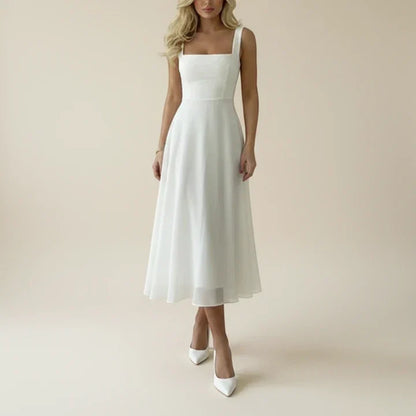 Women's Sleeveless A-Line Midi Dress, Square Neckline
