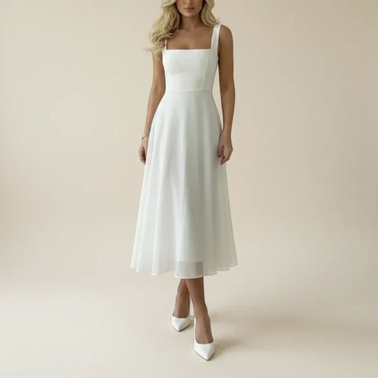 Women's Sleeveless A-Line Midi Dress, Square Neckline