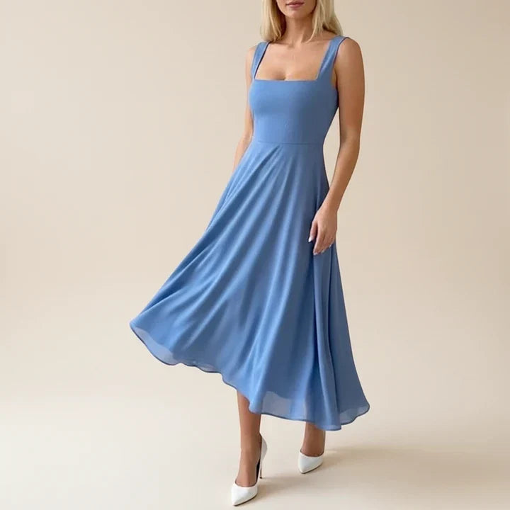Women's Sleeveless A-Line Midi Dress, Square Neckline