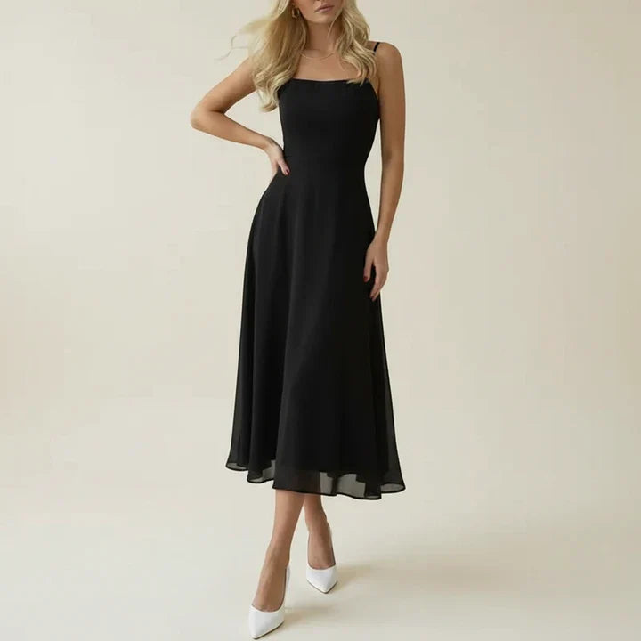 Women's Sleeveless A-Line Midi Dress, Square Neckline