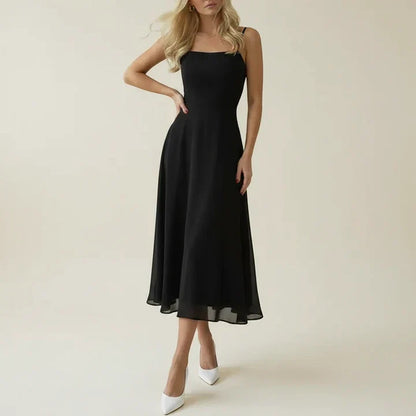 Women's Sleeveless A-Line Midi Dress, Square Neckline