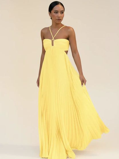 Women's Strappy A-Line Maxi Dress with Backless Cutout