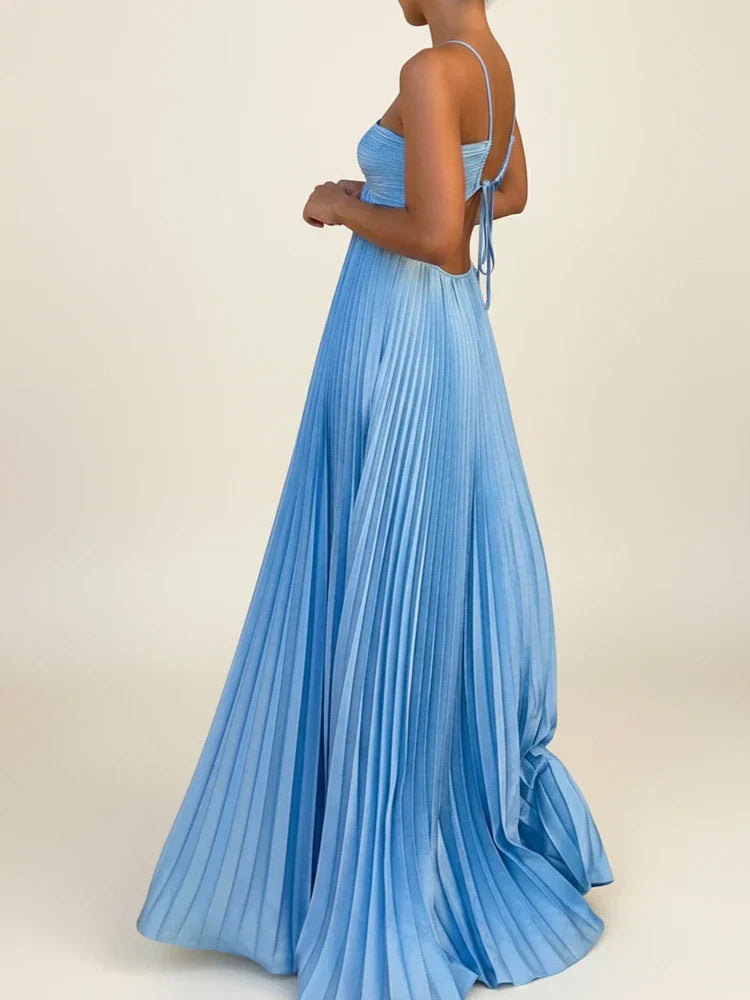 Women's Strappy A-Line Maxi Dress with Backless Cutout