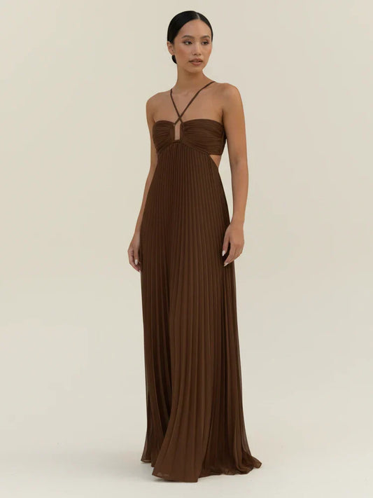 Women's Strappy A-Line Maxi Dress with Backless Cutout