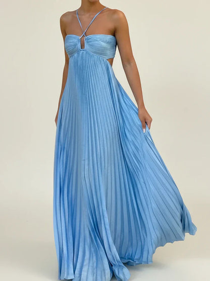 Women's Strappy A-Line Maxi Dress with Backless Cutout
