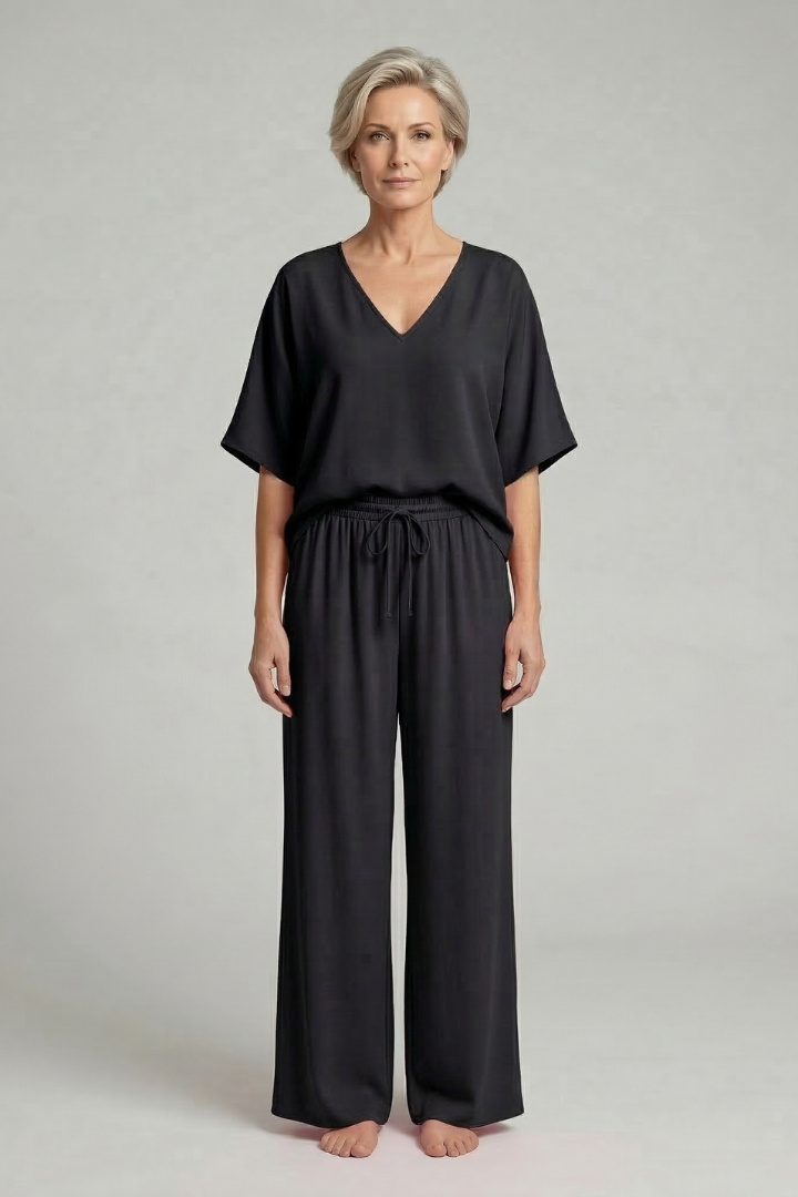 Chiffon Two-Piece Set Wide-Leg Trousers for Women