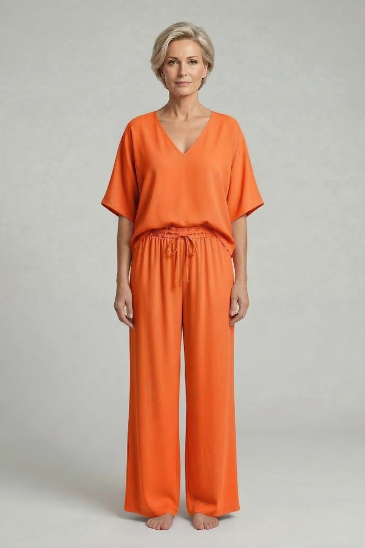 Chiffon Two-Piece Set Wide-Leg Trousers for Women