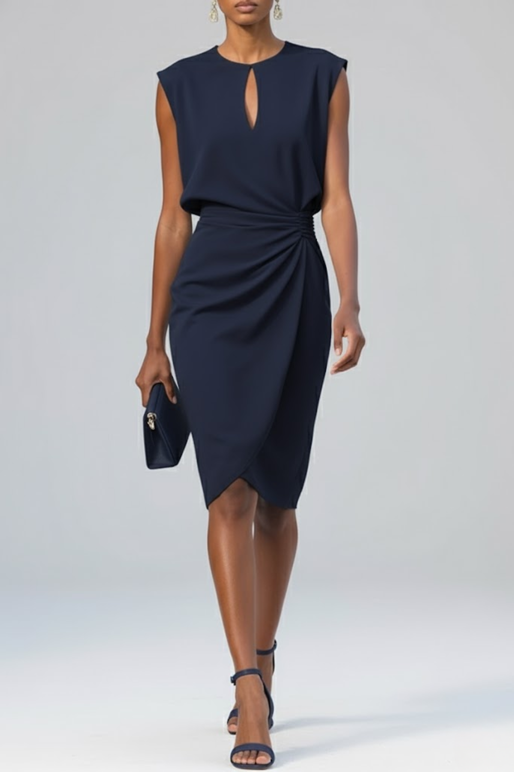 Women’s Elegant Ruched Sheath Dress with Keyhole Neckline