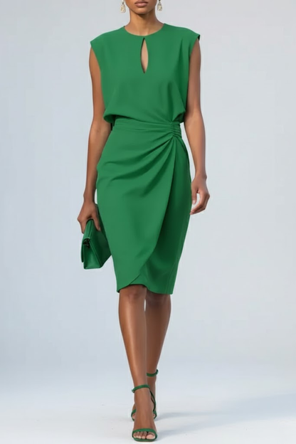 Women’s Elegant Ruched Sheath Dress with Keyhole Neckline