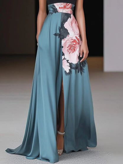 Elegant Halter Neck Maxi Dress Women Floral Print