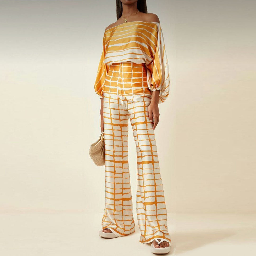 Women’s Artistic One-Shoulder Printed Two-Piece Pants Set