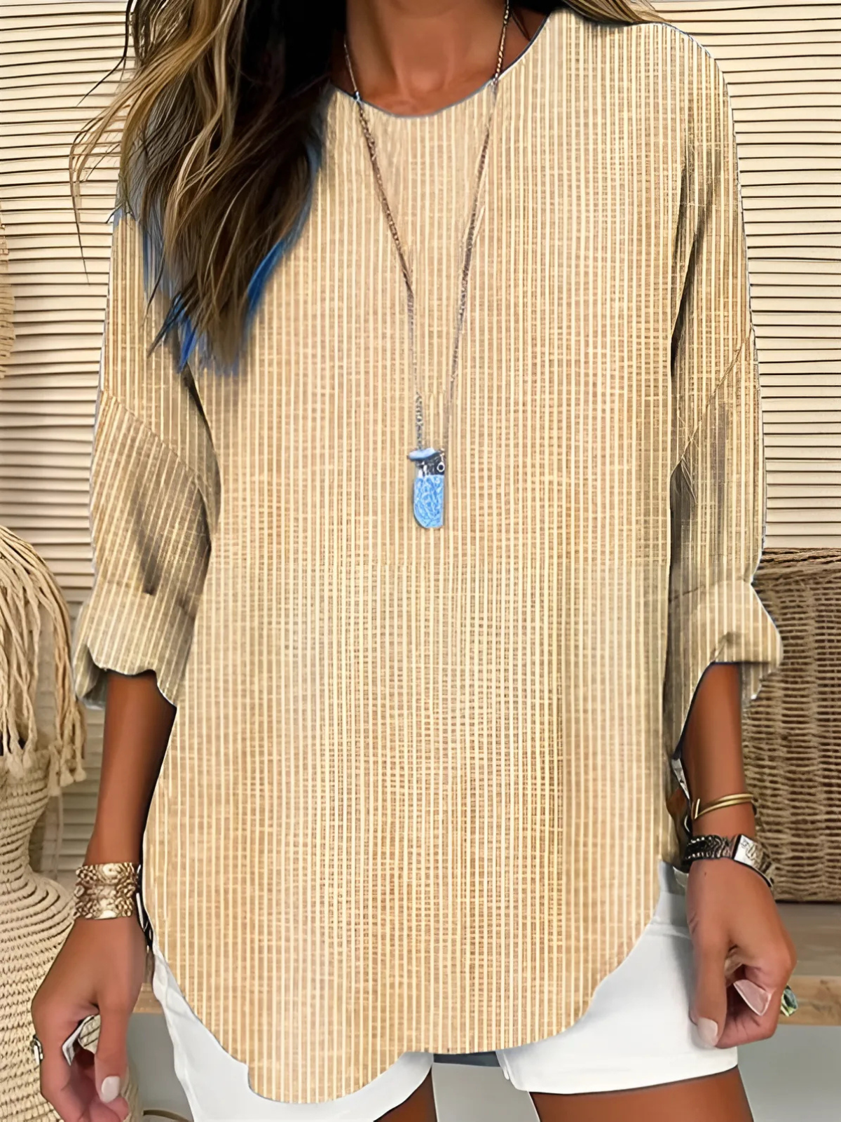 Relaxed Striped Long Sleeve Casual Blouse for Women