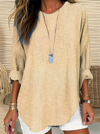 Relaxed Striped Long Sleeve Casual Blouse for Women