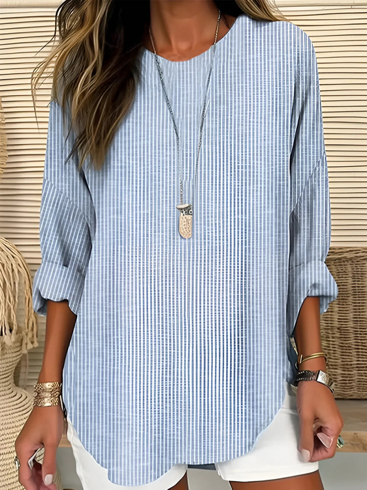 Relaxed Striped Long Sleeve Casual Blouse for Women