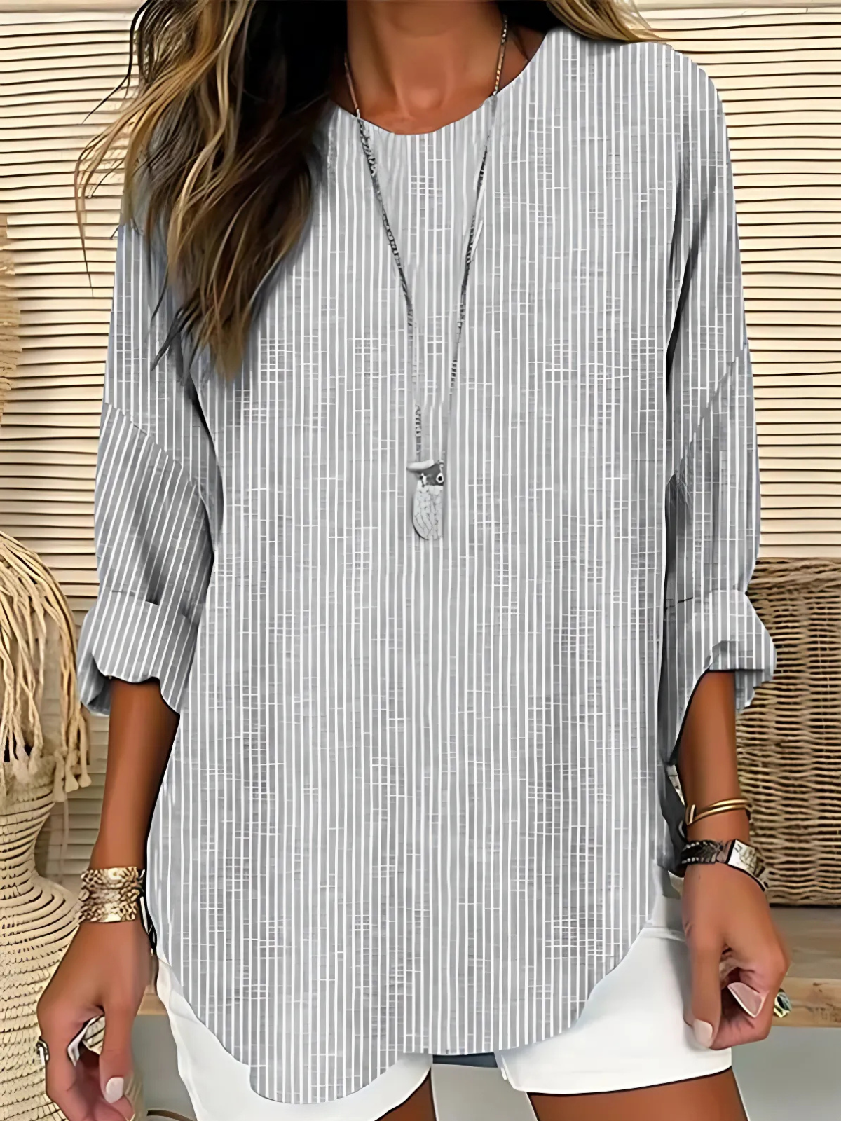 Relaxed Striped Long Sleeve Casual Blouse for Women