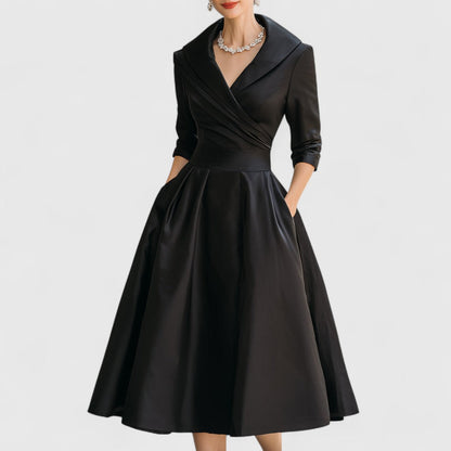 Elegant Midi Dress with V-Neckline for Women
