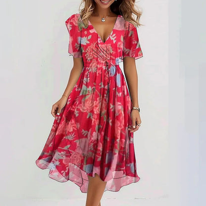 Floral Wrap Midi Dress Women Elegant Summer Style