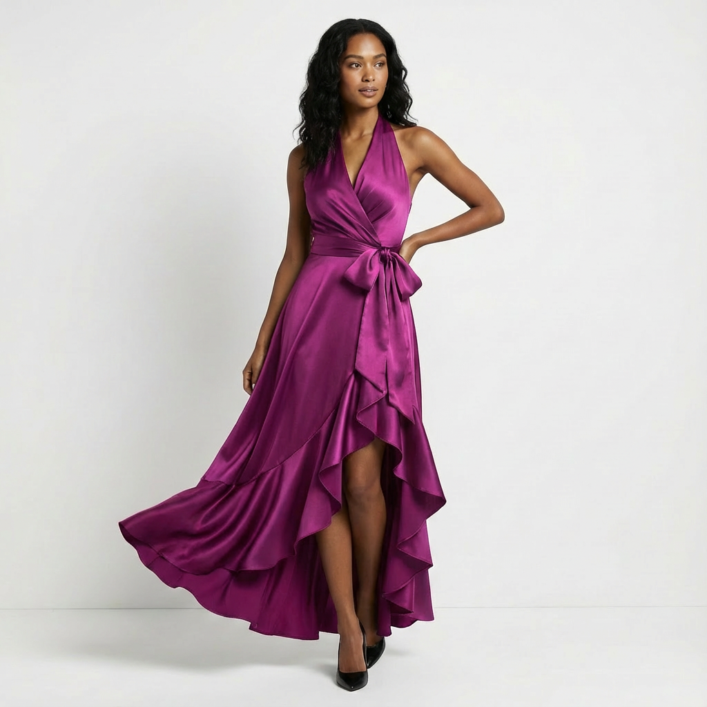 Elegant Women’s Maxi Wedding Guest Dress with Tie-Waist Bow