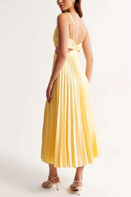 V-Neck Sleeveless Pleated Cut-Out Maxi Dress