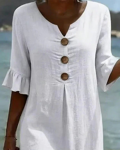 Women’s Button-Front Casual Midi Dress with Ruffle Sleeves