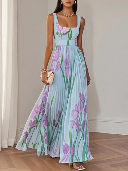 Floral Square Neck Flowy Maxi Dress for Women