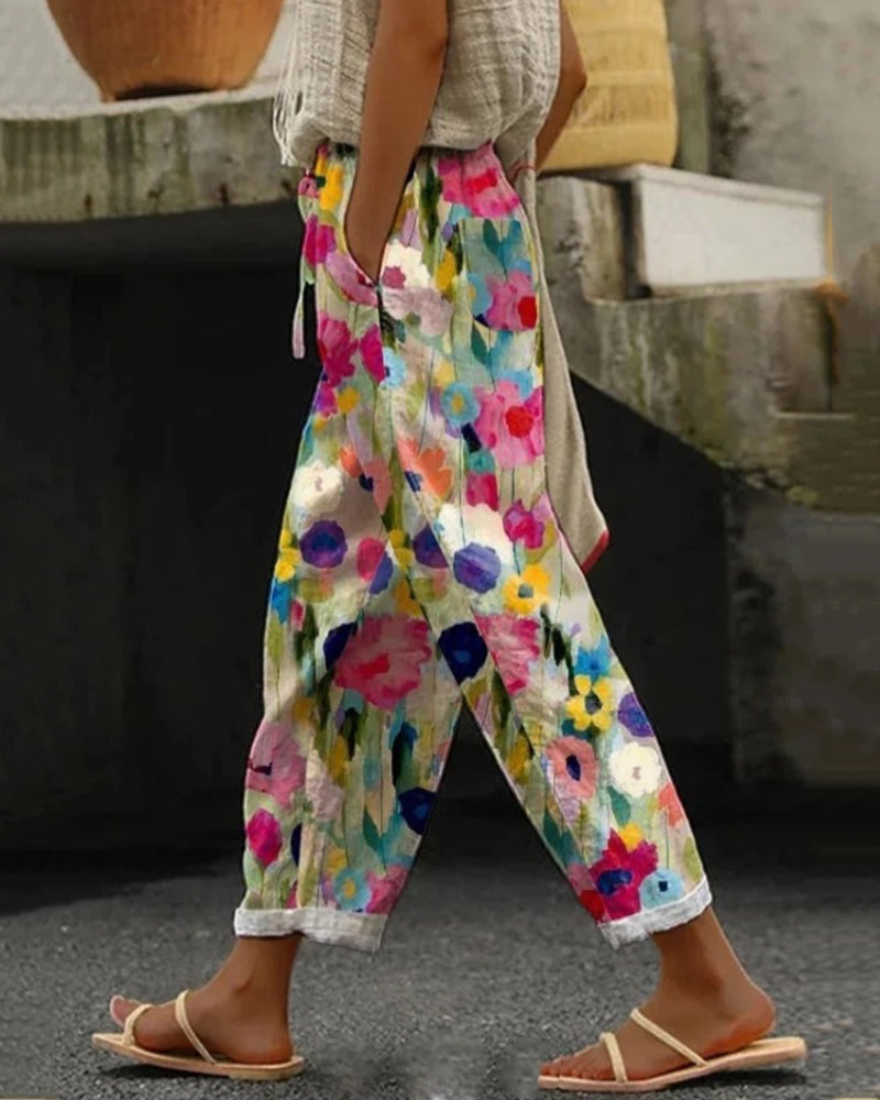 Relaxed Floral Print Casual Trousers for Women