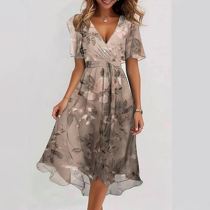 Floral Wrap Midi Dress Women Elegant Summer Style