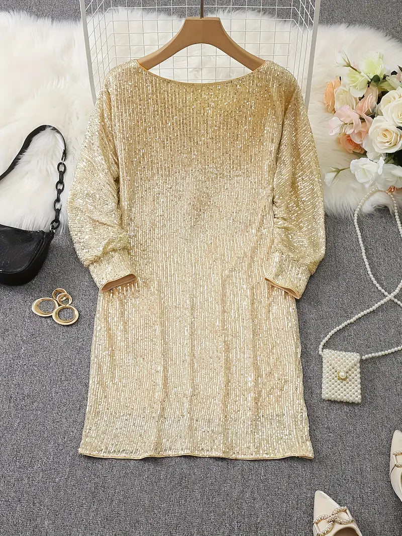 Women's Sequin Party Dress with Slim Fit Silhouette and Long Sleeves