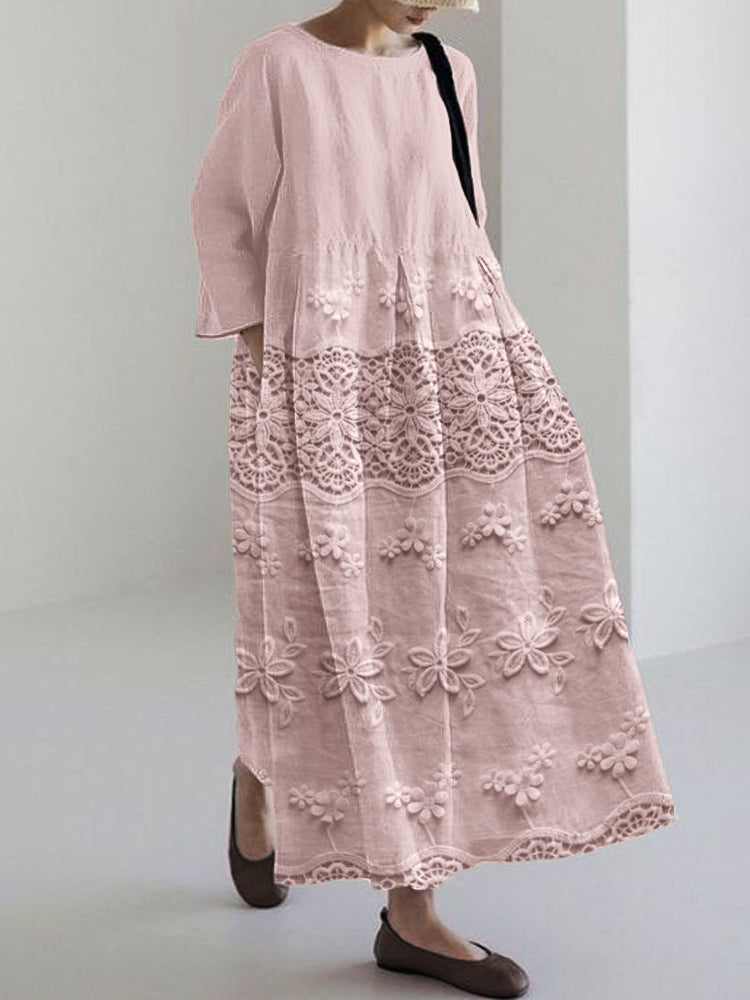 Delicate Lace Midi Dress for Women Pink White Blue