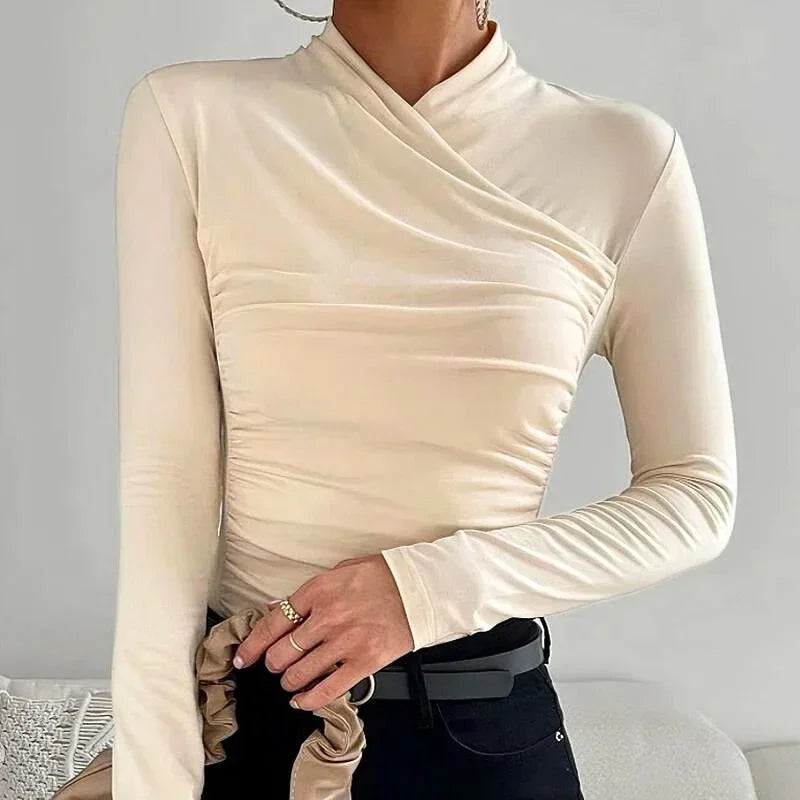 Women’s Ruched Cross Neck Long Sleeve Top