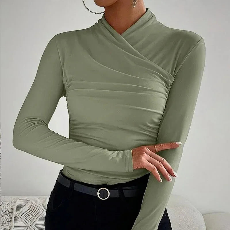 Women’s Ruched Cross Neck Long Sleeve Top