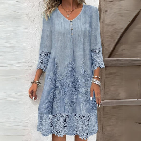 Casual Loose Fit  Lace Hem Midi Dress for Women