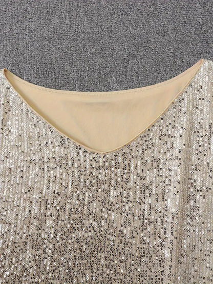 Women's Sequin Party Dress with Slim Fit Silhouette and Long Sleeves