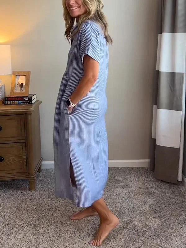 Women’s Relaxed Button-Front Midi Shirt Dress