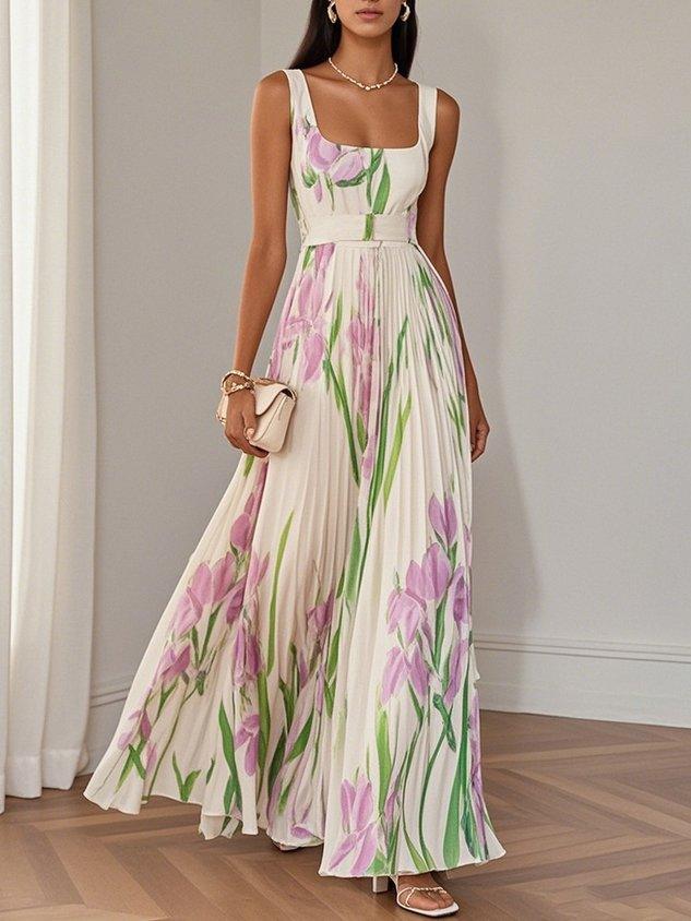 Floral Square Neck Flowy Maxi Dress for Women