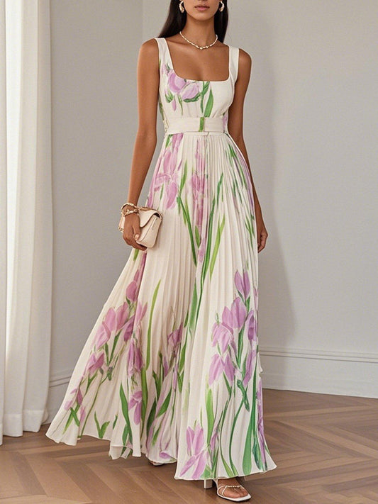 Floral Square Neck Flowy Maxi Dress for Women
