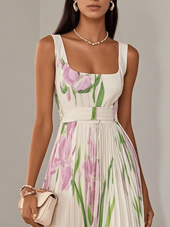 Floral Square Neck Flowy Maxi Dress for Women