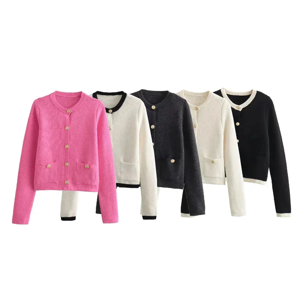 Women’s Cropped Button-Up Cardigan with Gold Buttons