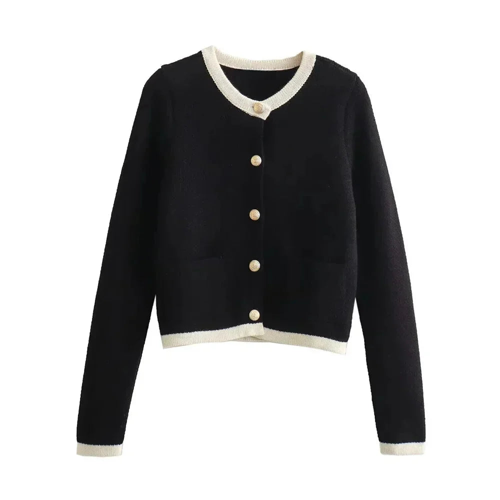 Women’s Cropped Button-Up Cardigan with Gold Buttons