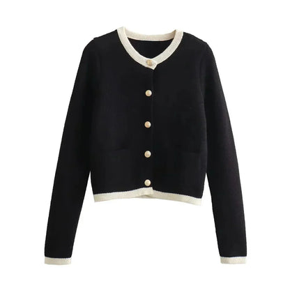 Women’s Cropped Button-Up Cardigan with Gold Buttons