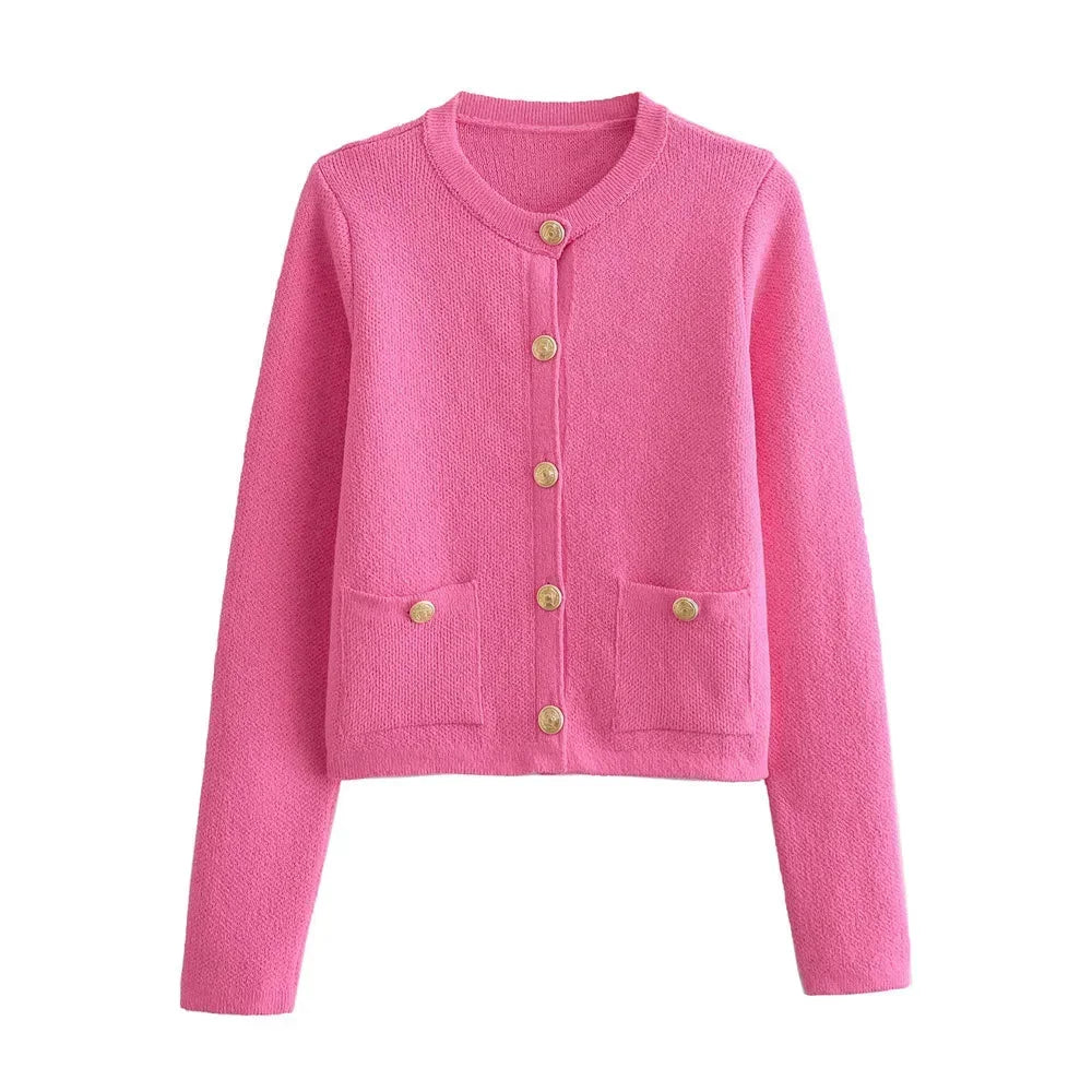 Women’s Cropped Button-Up Cardigan with Gold Buttons