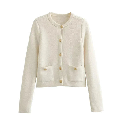 Women’s Cropped Button-Up Cardigan with Gold Buttons