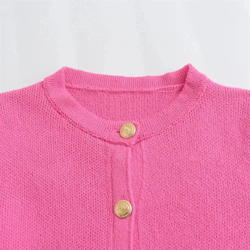 Women’s Cropped Button-Up Cardigan with Gold Buttons