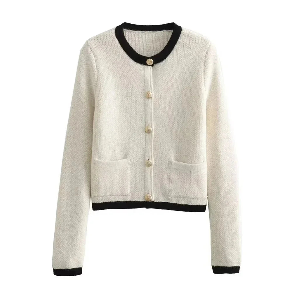Women’s Cropped Button-Up Cardigan with Gold Buttons